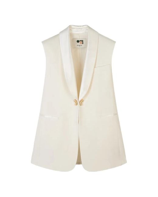 Ports 1961 White Shawl-Collar Sleeveless Blazer