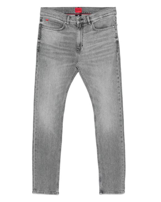 HUGO Gray Logo-Plaque Jeans for men