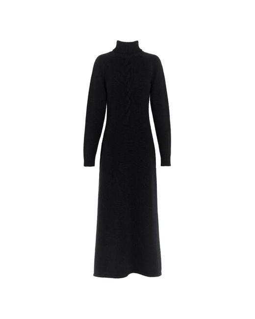 Barrie Black Cable-Knit Roll-Neck Maxi Dress