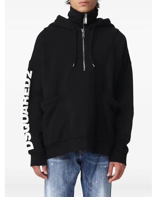 DSquared² Black Half-Zip Hooded Sweatshirt for men