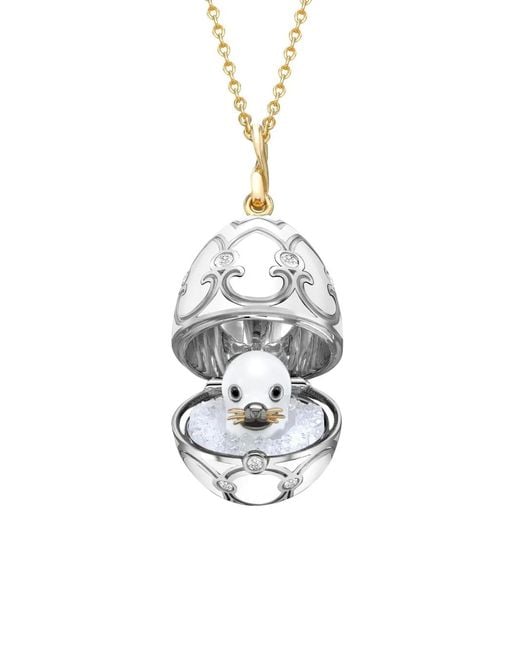 Faberge Metallic 18Kt And Heritage Seal Pup Surprise Diamonds Locket Necklace