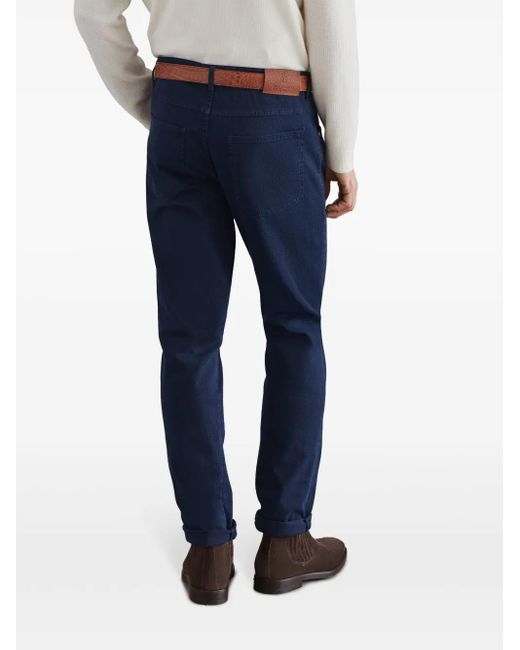 Brunello Cucinelli Blue Logo-Embroidered Jeans for men