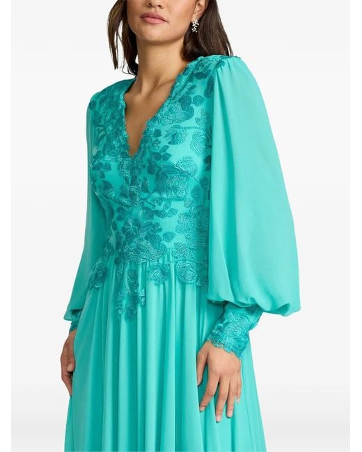 Tadashi Shoji Blue Floral V-Neck Maxi Dress