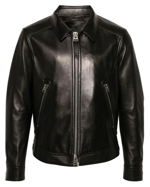Tom Ford Black Long-Sleeve Leather Jacket for men