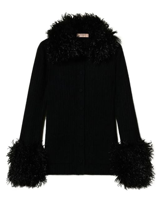 Twinset Black Faux-Fur Trim Cardigan