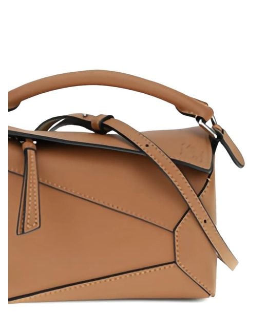 Loewe Brown Mini Puzzle Edge Geometric-Panel Tote Bag