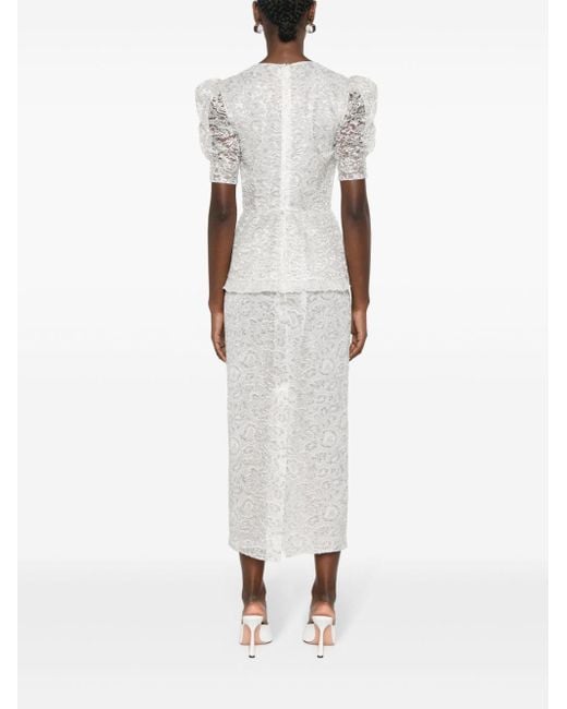 Alessandra Rich White Laced Metallic Midi Dress