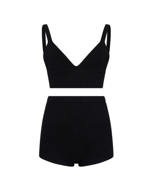 RED Valentino Black Ribbed V-Neck Top And Shorts Set