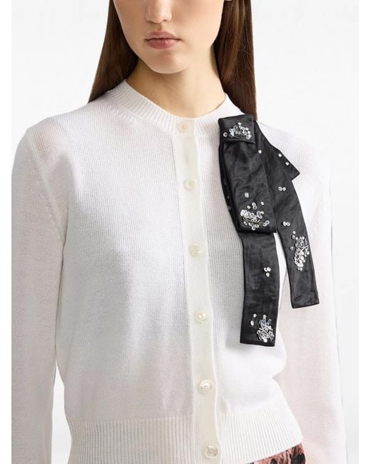Erdem White Embellished Wool Cardigan