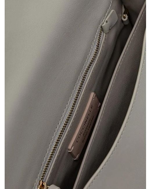 Coccinelle White Logo-Embossed Leather Shoulder Bag