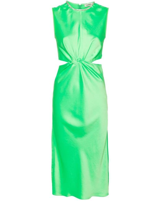 Sandro Green Rhinestone-embellished Midi Dress