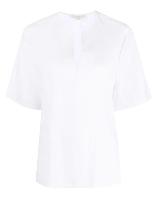 Vince White Split-Neck Short-Sleeved Blouse