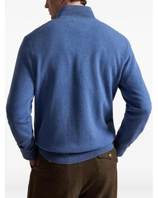 Polo Ralph Lauren Blue Quarter-Zip Rib-Knit Wool Sweater for men