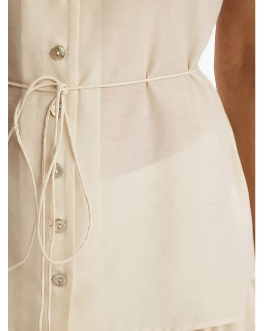 12 STOREEZ Natural Tie-Neck Buttoned Blouse