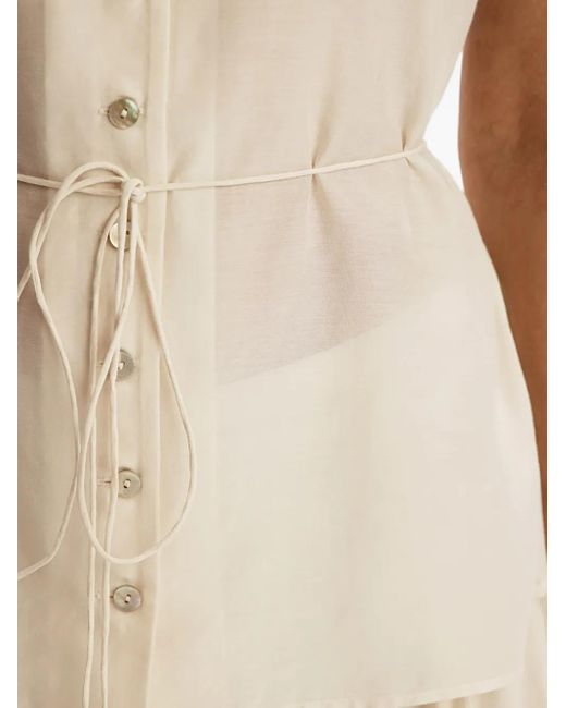 Blusa con botones y lazo en el cuello 12 STOREEZ de color Natural