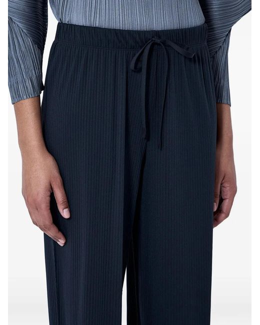Pleats Please Issey Miyake Blue Pleated Wide-Leg Trousers