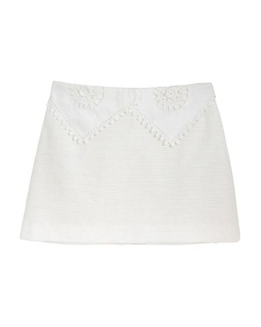 Minigonna Con Ricamo di RAQUETTE in White