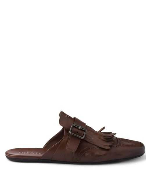Prada Shuffle Mules mit Fransen in Brown für Herren