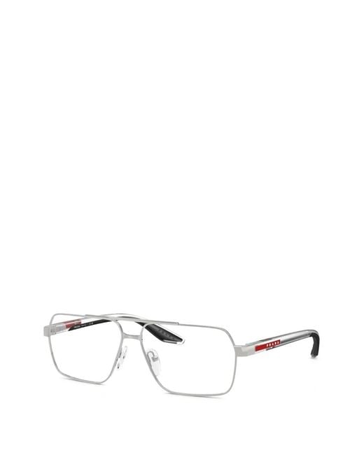 Prada Linea Rossa White Rectangle-Frame Glasses