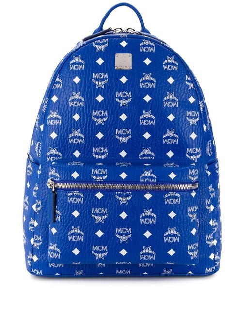 MCM Blue Stark Monogram Leather Backpack for men