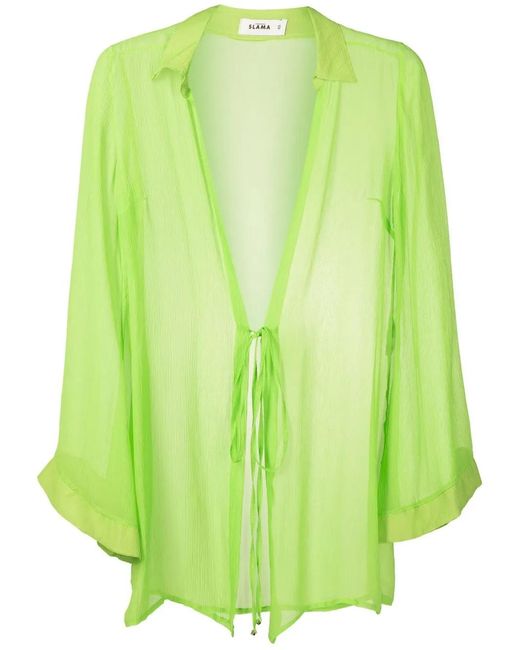 Amir Slama Green Tie-Front Silk Beach Cover-Up