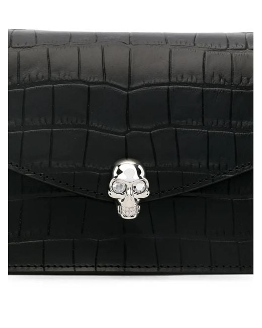 McQueen White Skull Crocodile-Effect Shoulder Bag