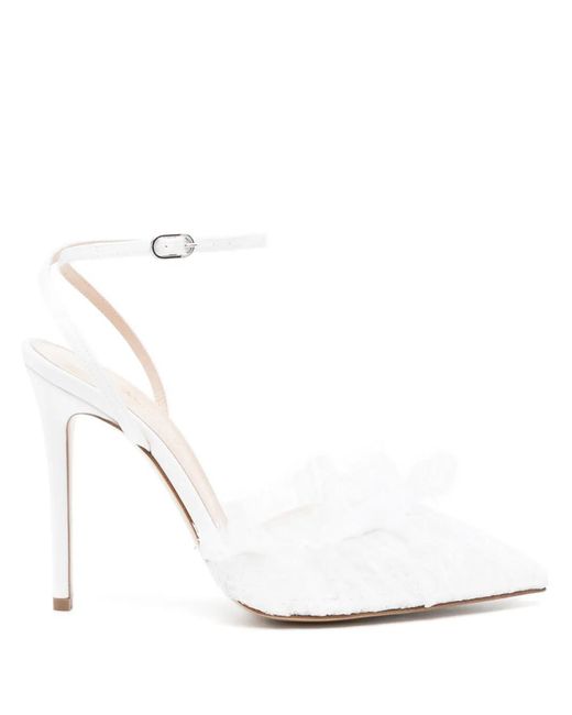 Andrea Wazen White Franca Lace Pumps