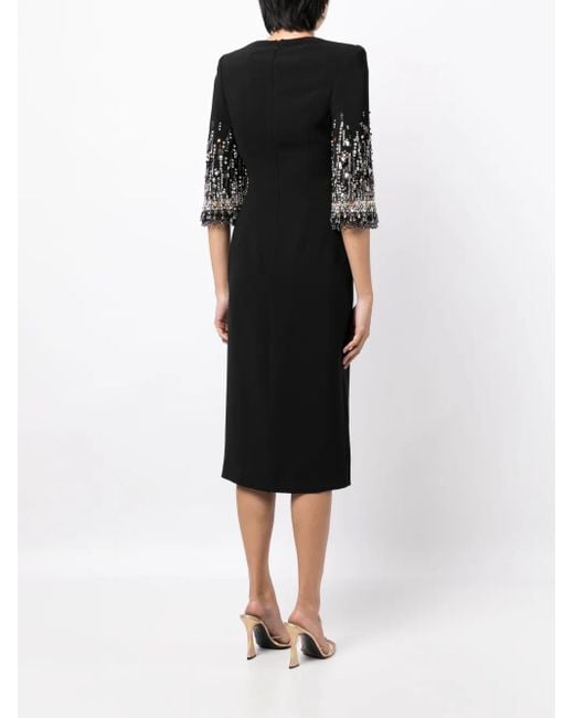 Jenny Packham Black Bergman Embellished Crepe Gown