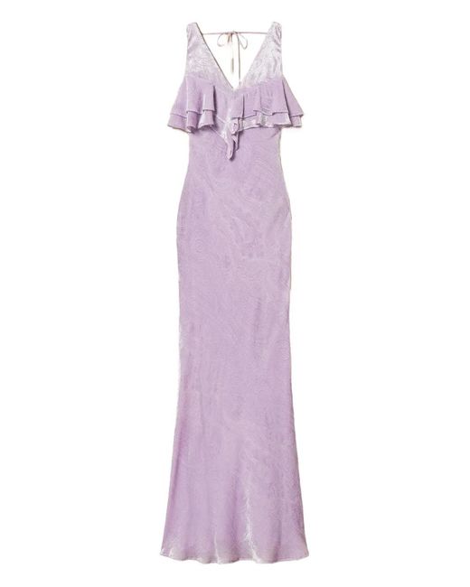 Twinset Purple Ruffled Velvet Maxi Dress