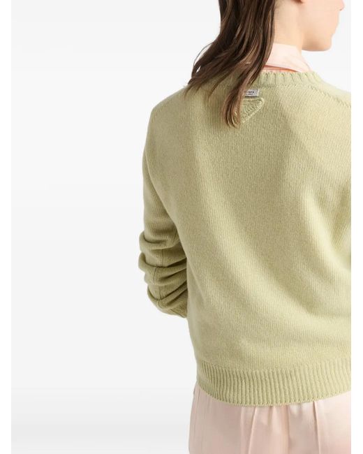 Pull Côtelé À Col V Prada en coloris Green