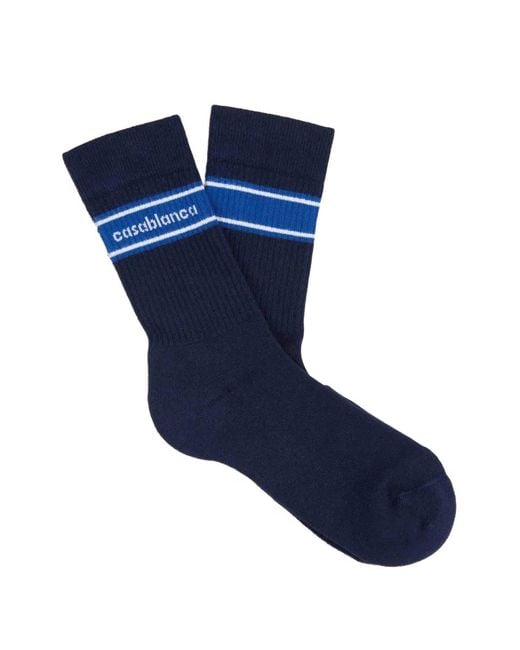 Casablanca Blue Sporty Stripe Logo-Knit Ribbed Socks for men