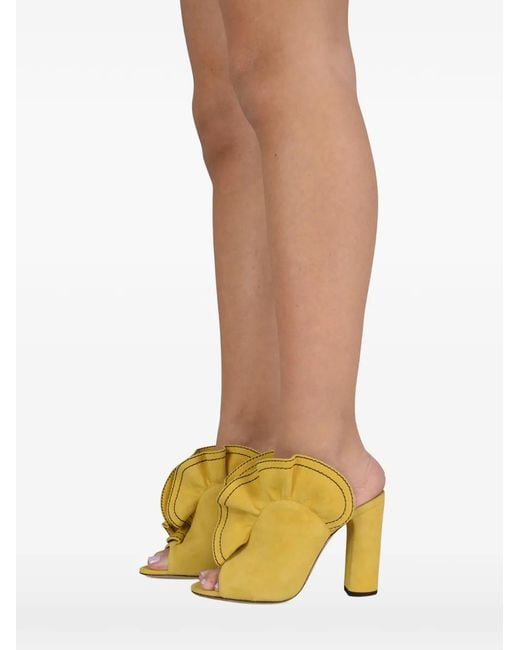 Jimmy Choo Yellow Haile Ruffled Suede Sandals