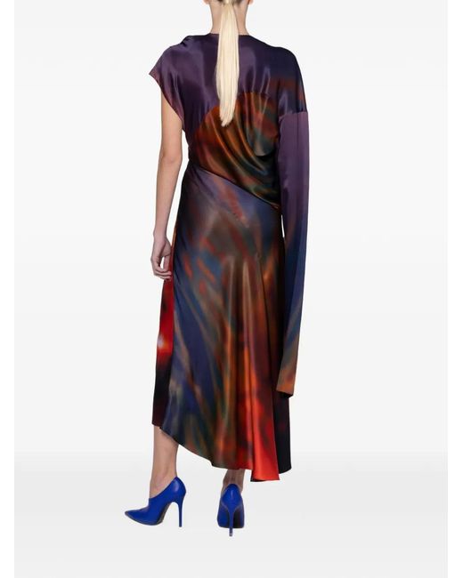 Roksanda Blue Alia Asymmetric-Sleeve Silk-Satin Maxi Dress