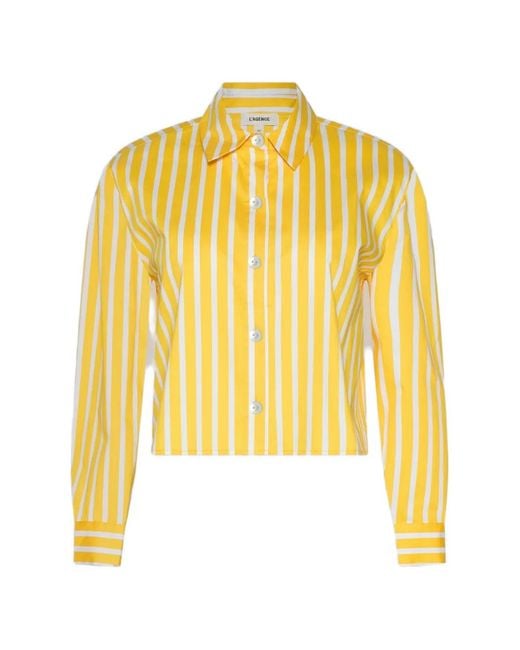 L'Agence Yellow Cosette Cropped Striped Shirt