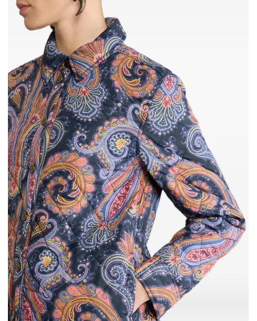 Etro Blue Quilted Overshirt With Paisley Motif