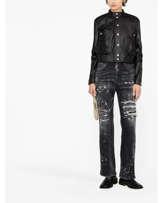 DSquared² Black Cropped Leather Jacket