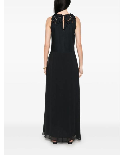 Forte Forte Midi-Jurk Met Geborduurde Bloemen in het Black