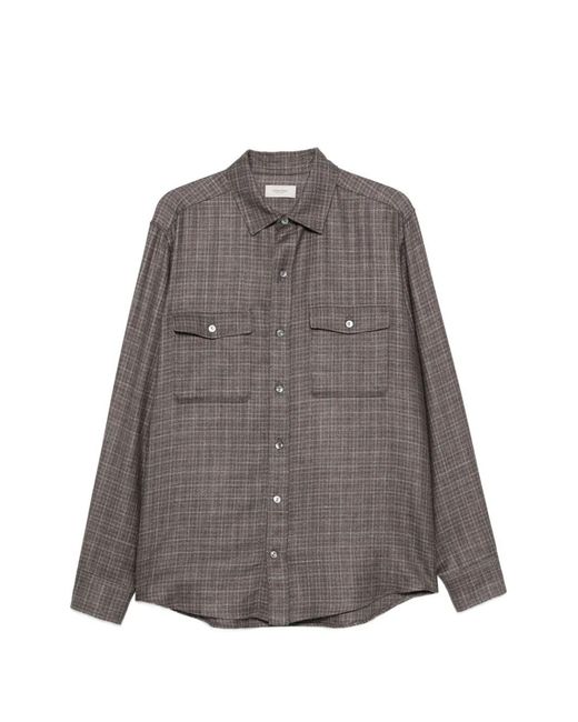 Agnona Gray Check-Pattern Flap-Pocket Shirt for men