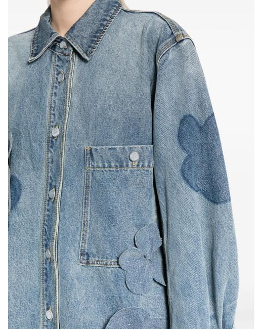 JNBY Blue Oversized Floral-Appliqué Denim Jacket