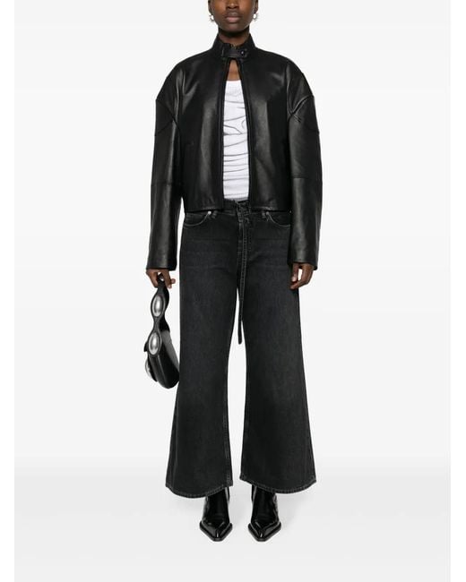 Acne Black Logo-Embossed Leather Jacket