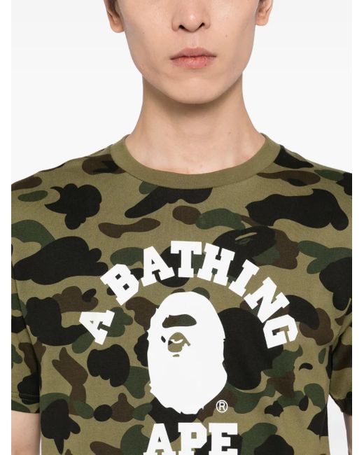 A Bathing Ape Green Logo Printed T-Shirt for men