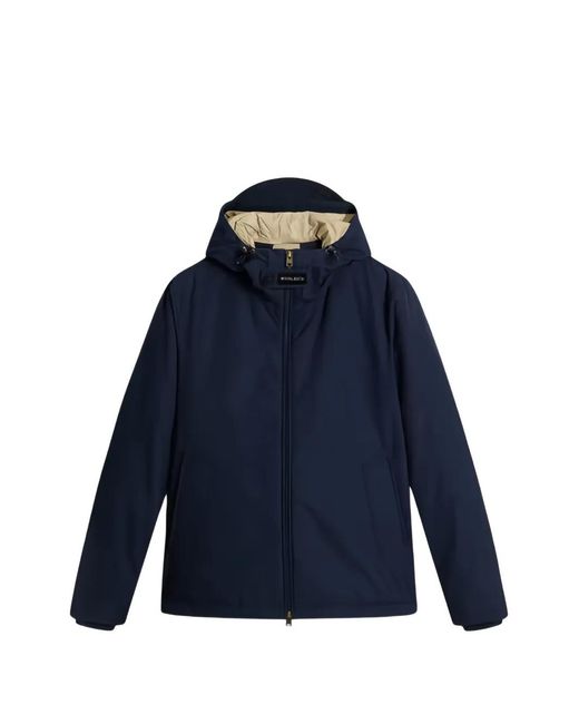 Woolrich Blue Hooded Wool Jacket for men