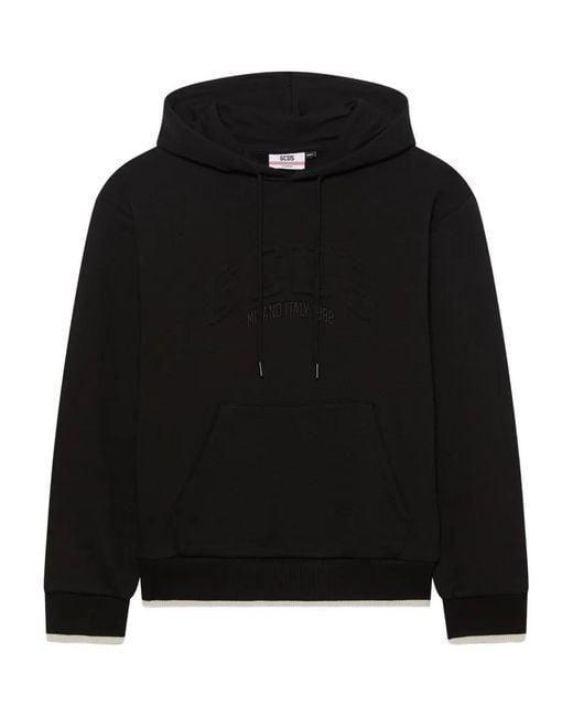 Gcds Black Logo-Embossed Hoodie