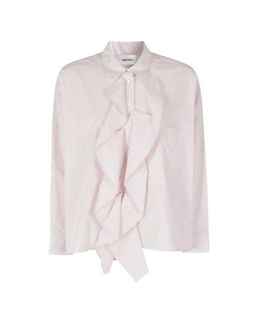 MEIMEIJ Pink Ruffled-Detail Long-Sleeve Shirt