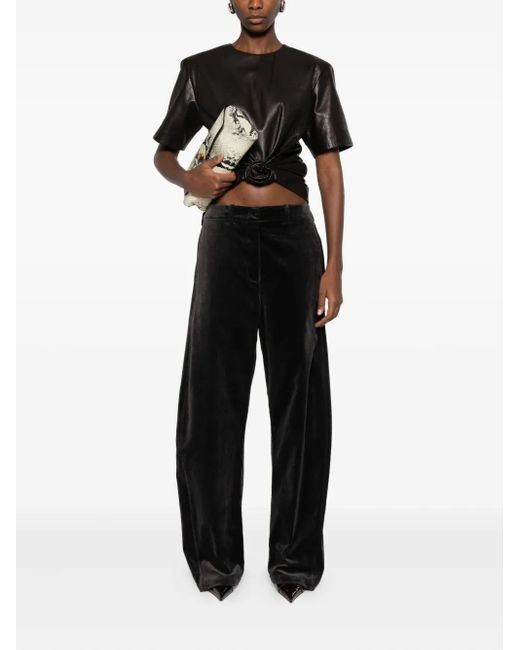 Magda Butrym Black Rose-Embellished Leather Top