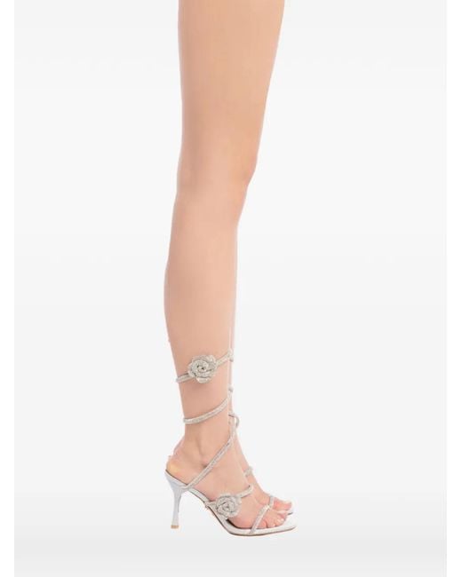 Twentyfourhaitch White Crystal-Embellished Floral-Appliqué Sandals