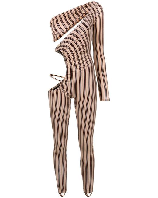 Amir Slama Multicolor Stripe-Print One-Shoulder Jumpsuit