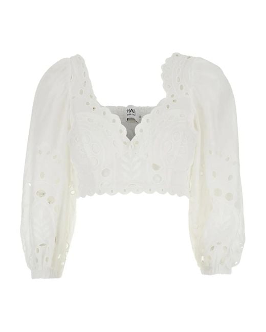Charo Ruiz White Eyelet Detail Crop Blouse