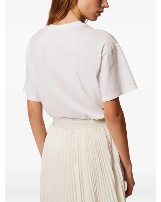Twinset White Printed Embroidered T-Shirt
