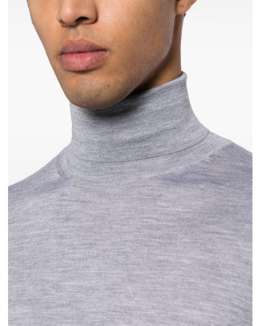 Canali Gray Mélange-knit Roll-neck Jumper for men